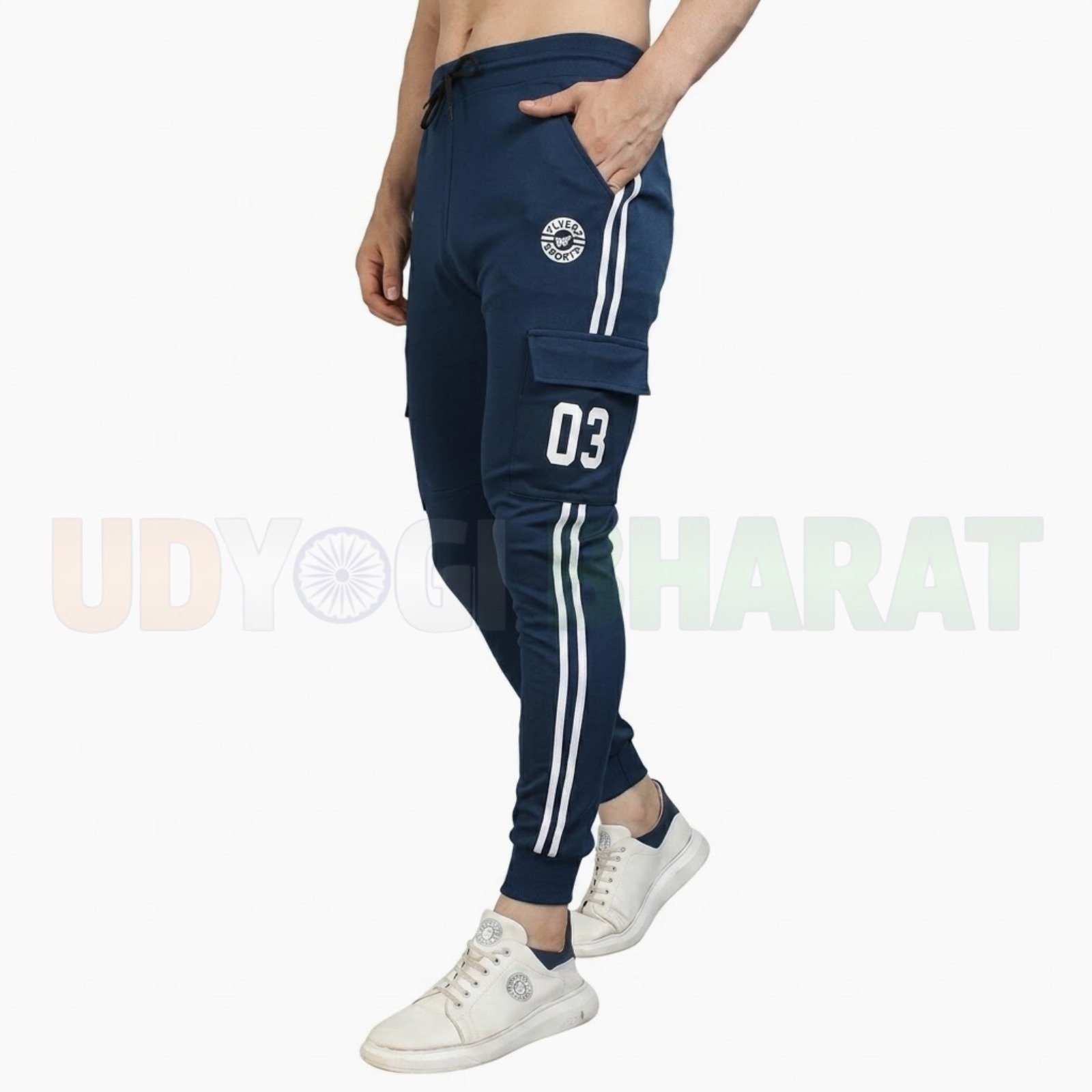 Men Slim Fit Blue Lycra Blend Trousers