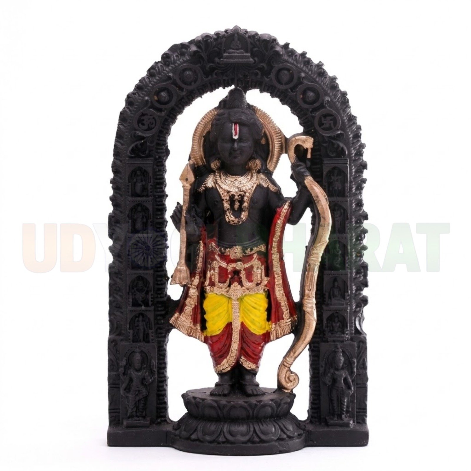 Handcrafted Black Stone Lord Rama Statue with Ornate Arch