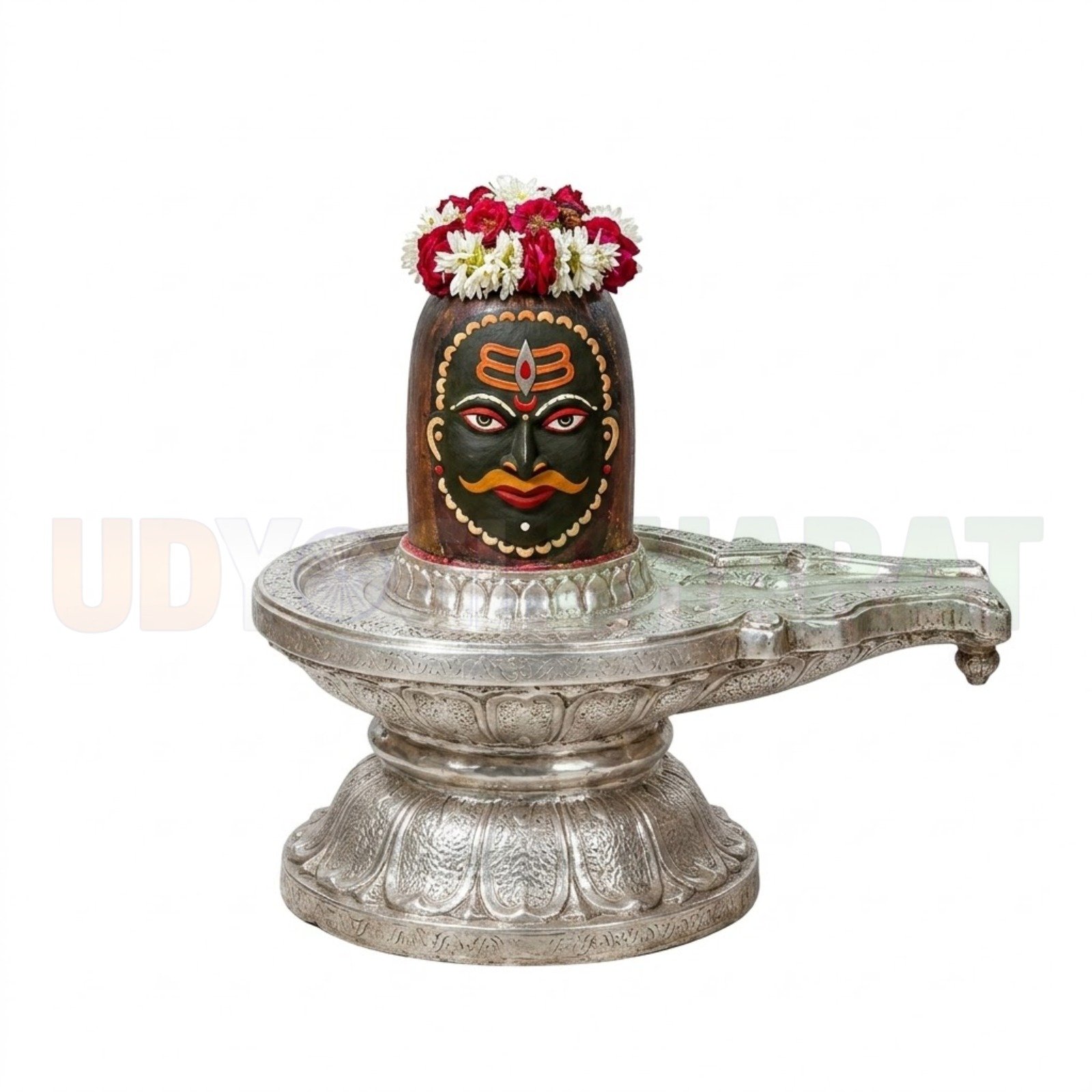 Decorative Shivling Idol with Ornate Silver Yoni Base