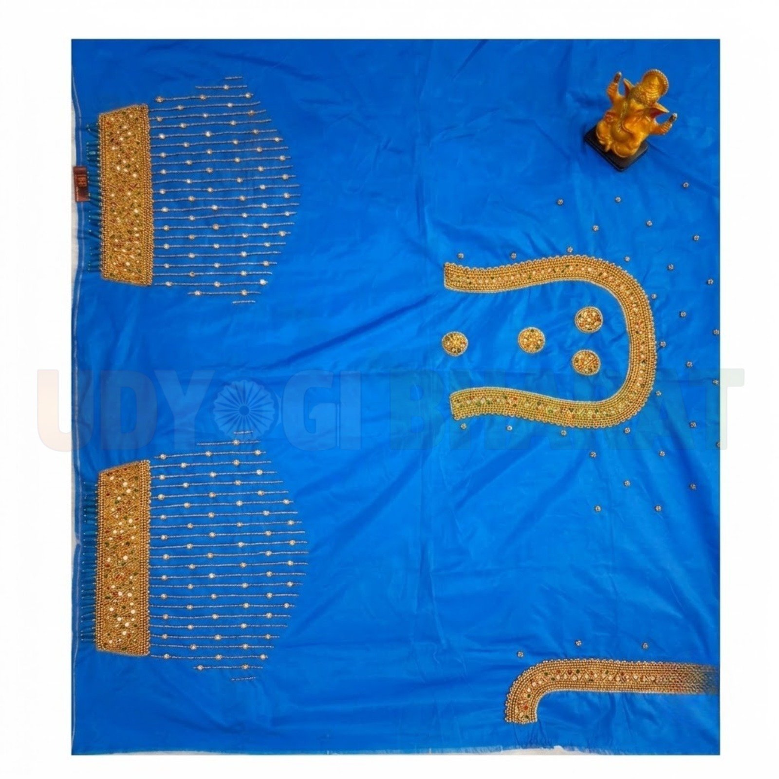 Royal Blue Handwork Dress Material with Designer Neck Pattern