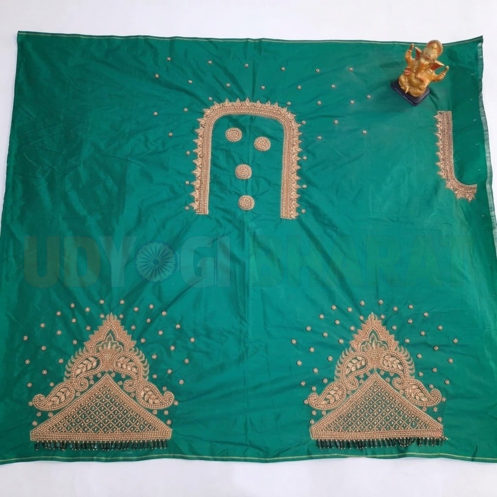 Emerald Green Designer Handwork Dress Material