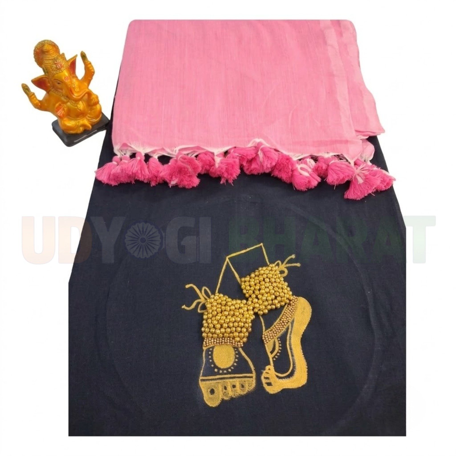 Handcrafted Golden Paduka Design Dress Material Set