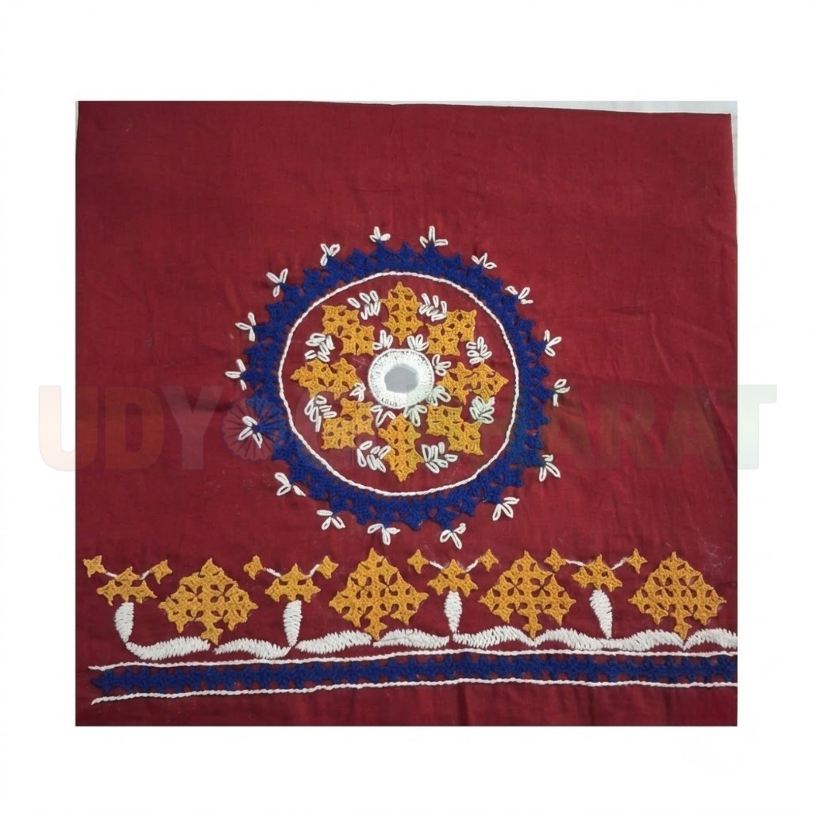 Handcrafted Mirror Work Embroidered Decorative Textile Panel (Maroon)