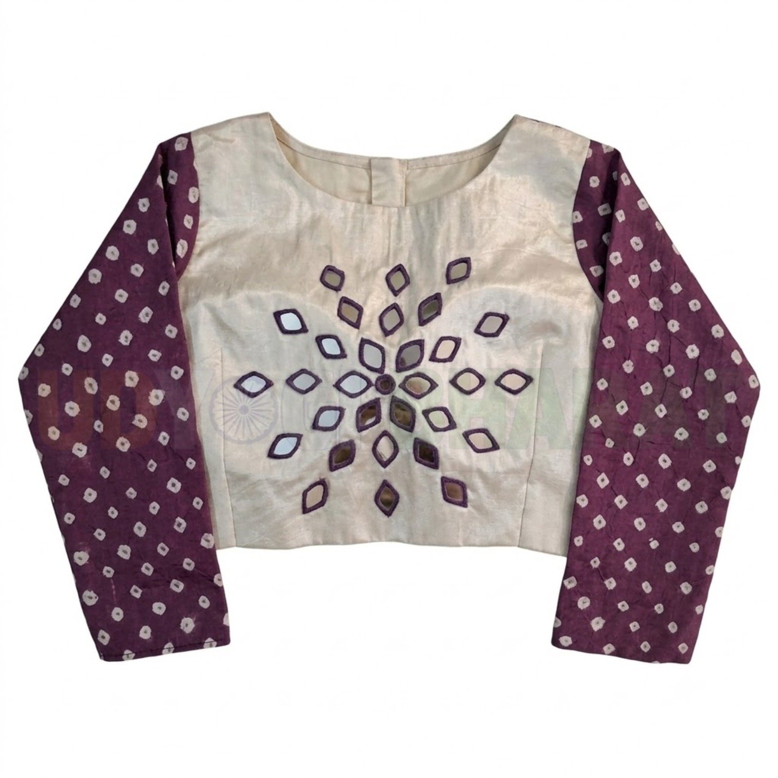 Elegant Mirror Work Designer Blouse – Ivory & Purple